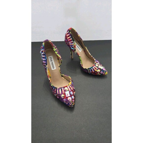 Steve Madden Sexy Heels Multicolor Rhinestone Jewel Pumps Womens 5.5M Party Glam - Picture 5 of 6